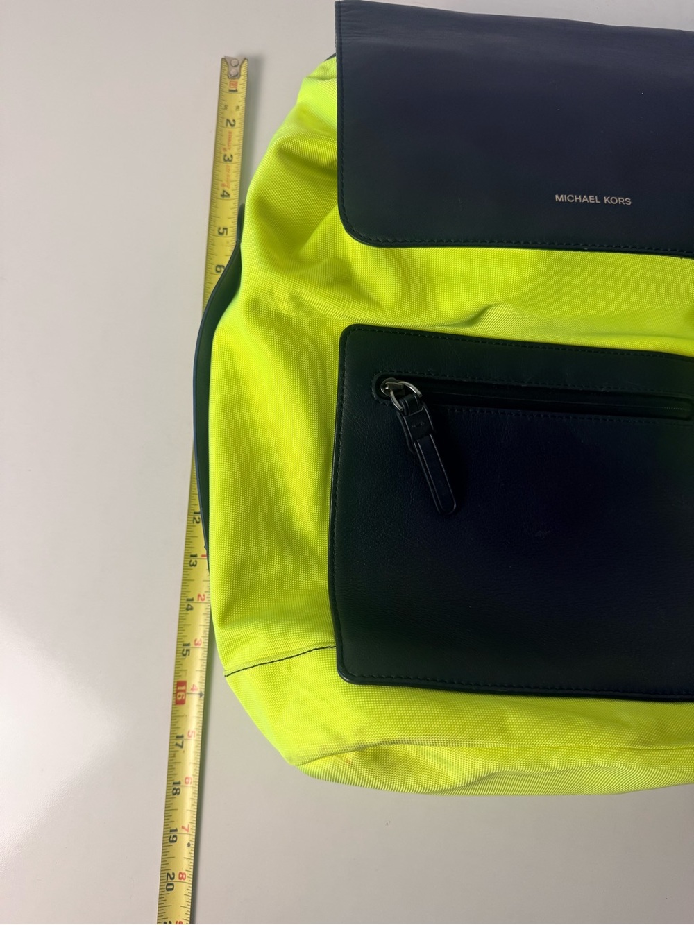 Michael Kors RARE Neon Yellow & Black Leather-Trim Brooklyn Backpack - Picture 3 of 9